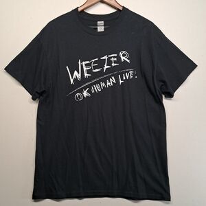 Weezer Ok Human Live Tour T-Shirt Size Large Black Gildan Band Tee Rock Music